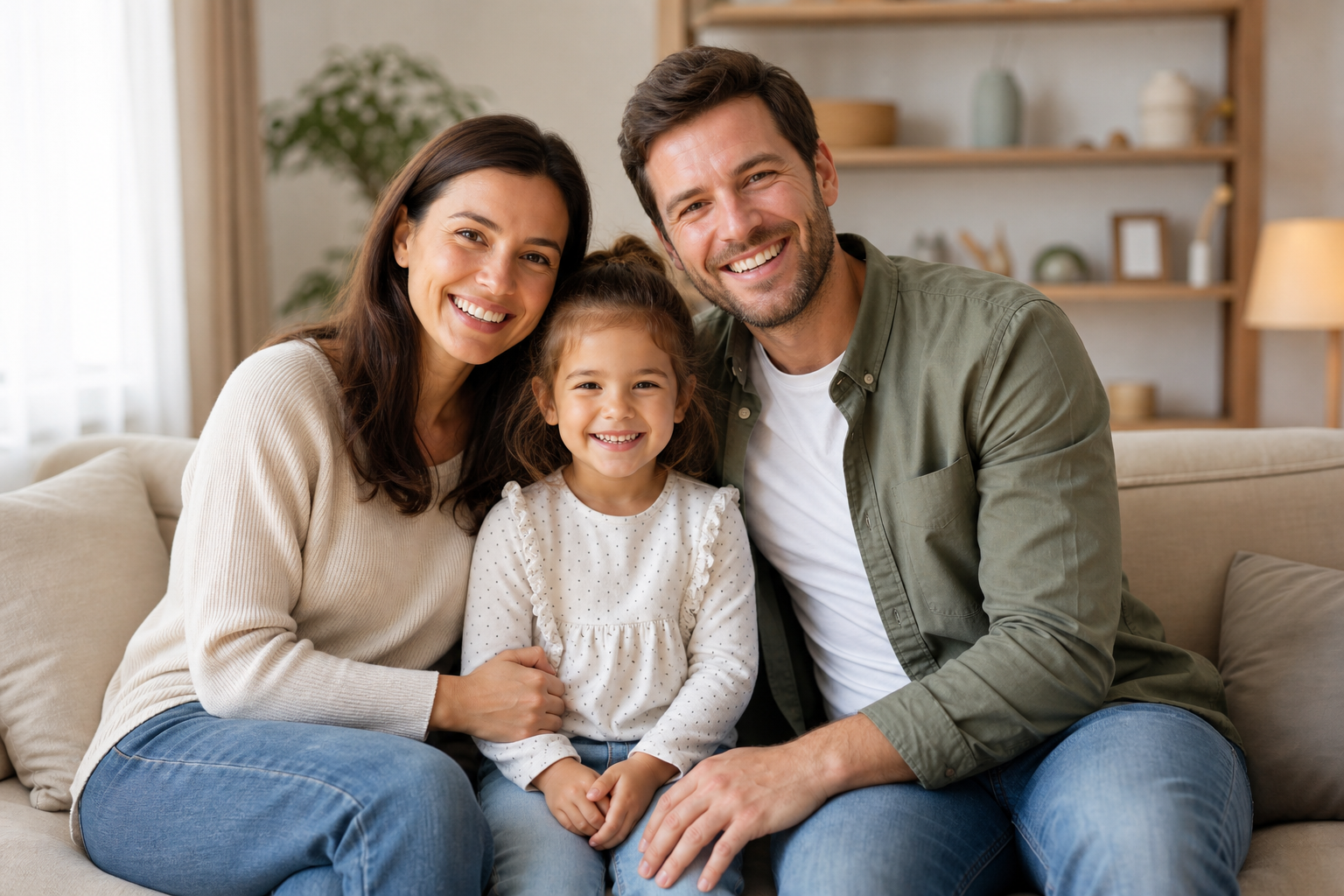 Mutter, Vater und Kind sitzen gemeinsam, nach der Vaterschaftsanerkennung k&ouml;nnen Eltern das gemeinsame Sorgerecht beantragen.